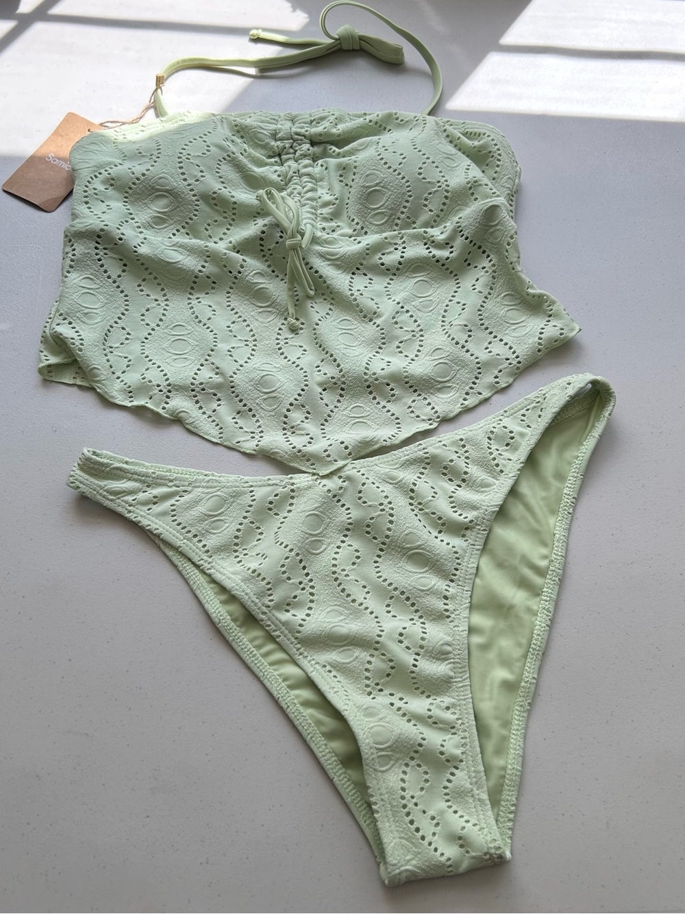 Samiol Tankini Bikini Set Large Green Lace Halter  New